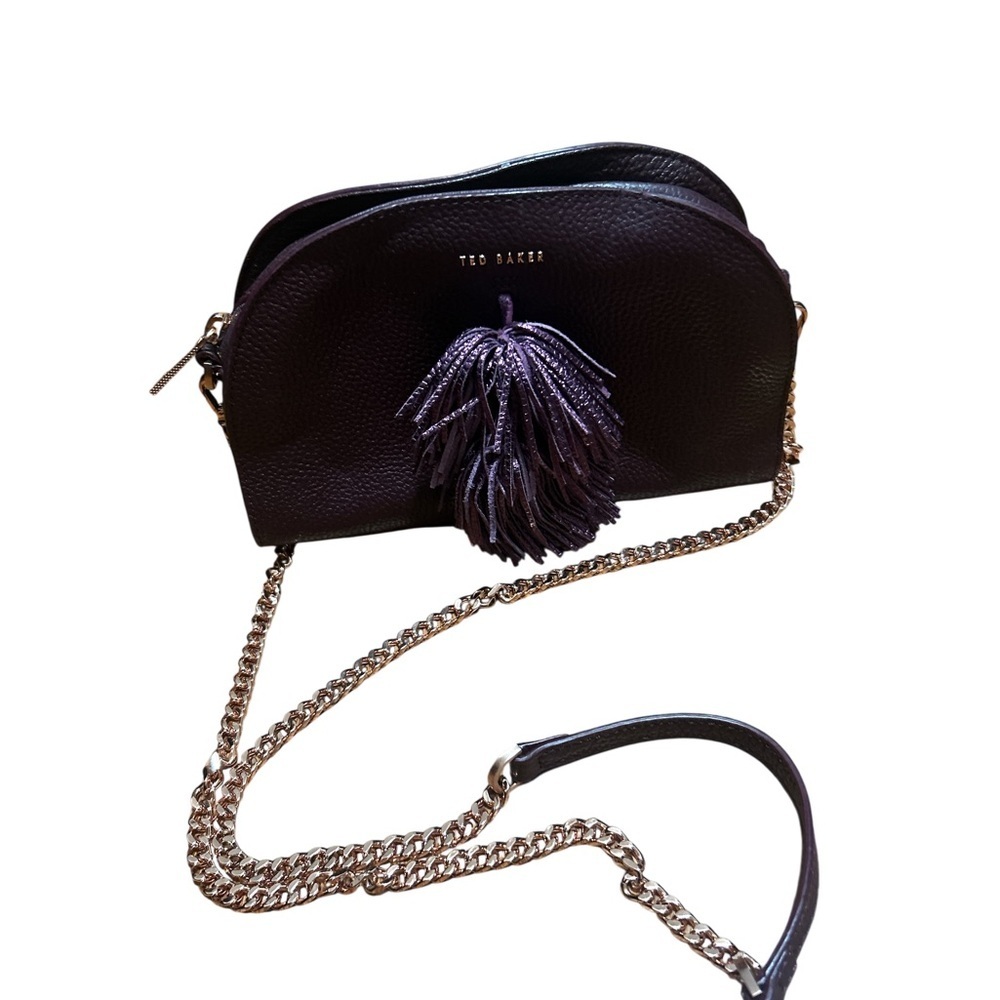 Ted Baker Maaryy Leather Crossbody Wine Burgundy Pom Rose Gold Chain